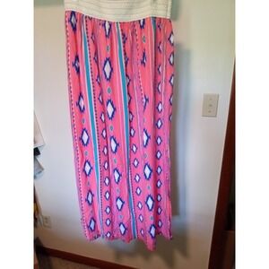 Just Be Aztec 2X Multi Color Long Skirt‎ Nwot Geometric Teacher Beach Career Y2k